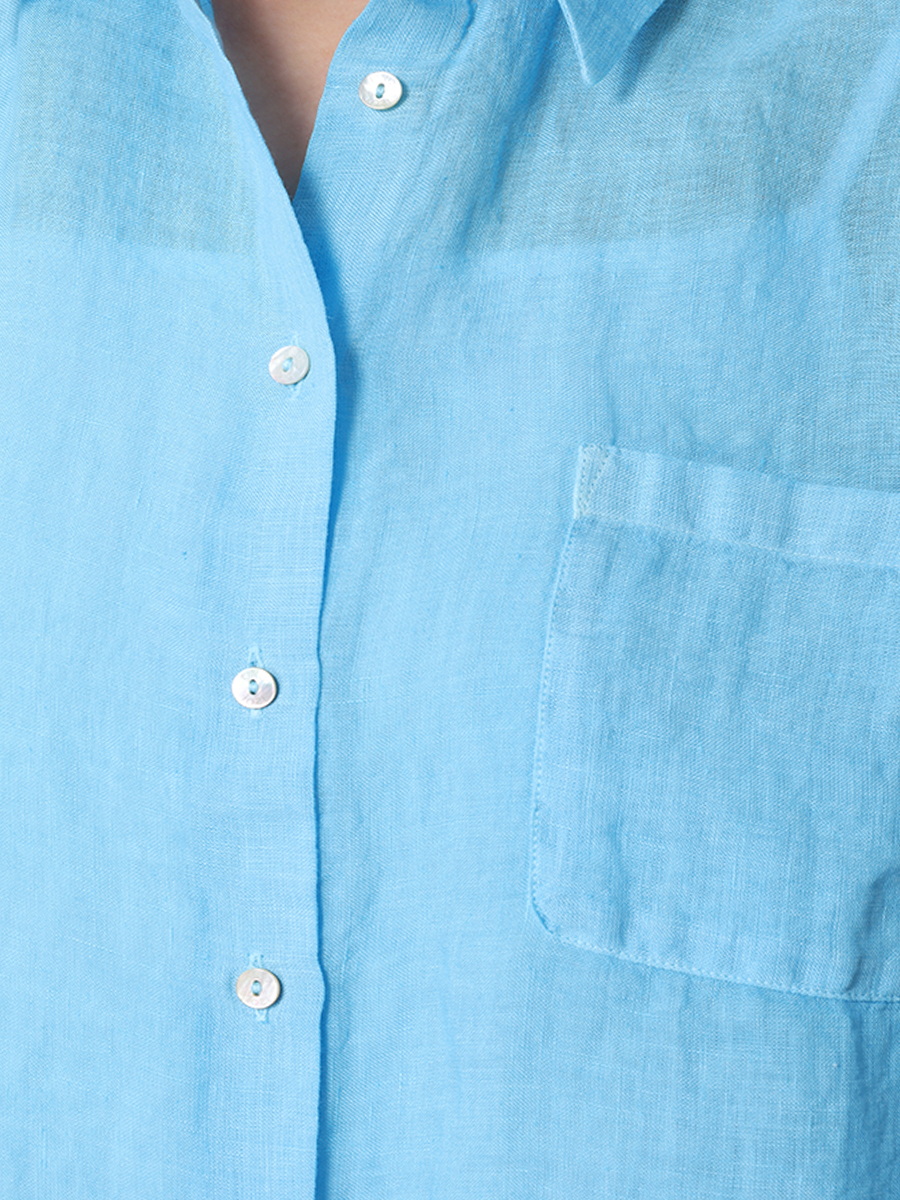 Рубашка льняная 120% LINO 31ALIW19GE-B317-S S00201, размер 42, цвет голубой - фото 6
