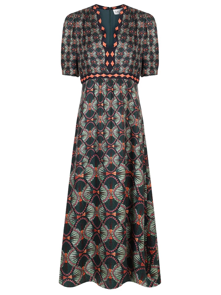 Платье шелковое SALONI 10868-2018, размер 48, цвет зеленый