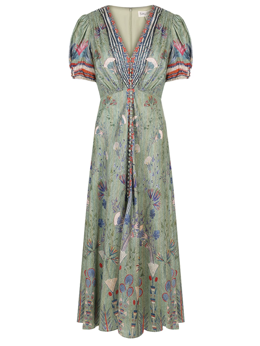 Платье шелковое SALONI 1764-1994, размер 42, цвет зеленый - фото 1