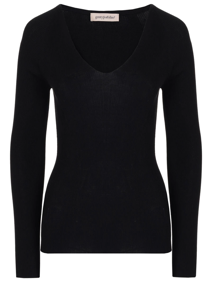 Пуловер из шелка и хлопка GENTRYPORTOFINO D627KY G0009, размер 46, цвет черный