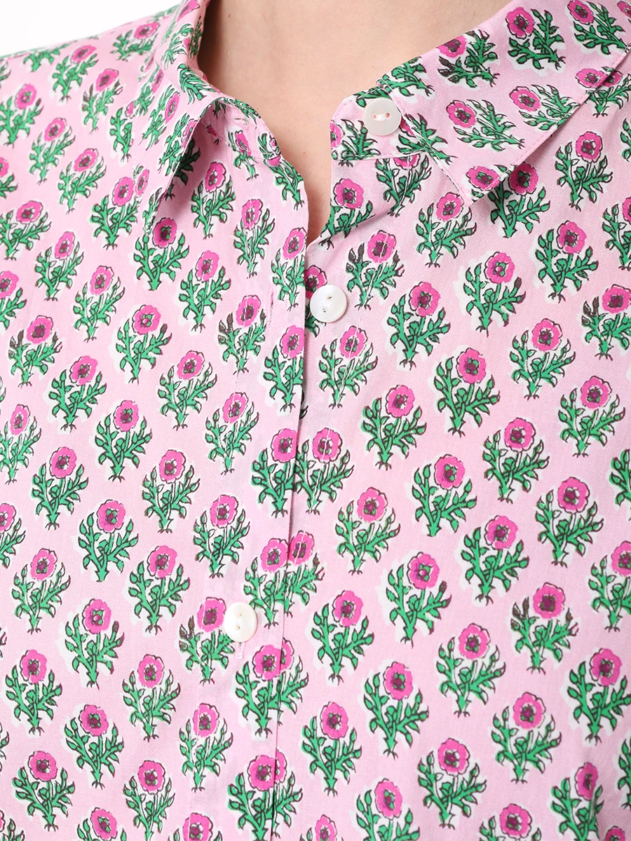 Рубашка хлопковая MC2 SAINT BARTH BRIGITTE - COTTON RADICAL FLOWERS 21, размер 42, цвет розовый - фото 5