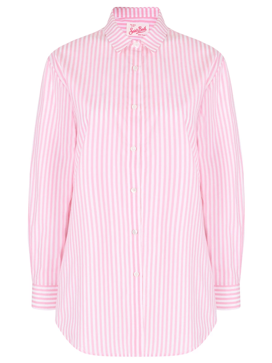 Рубашка хлопковая MC2 SAINT BARTH BRIGITTE - COTTON STRIPES V 2110 EMB, размер 42, цвет розовый