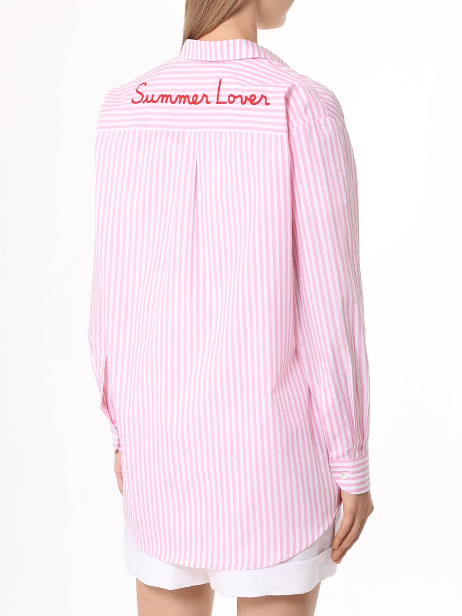 Рубашка хлопковая MC2 SAINT BARTH BRIGITTE - COTTON STRIPES V 2110 EMB, размер 42, цвет розовый - фото 3