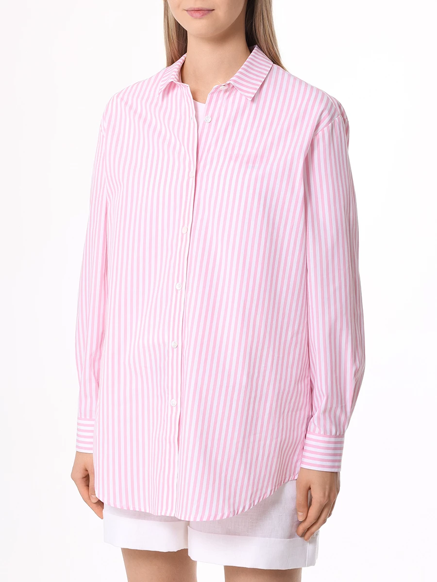 Рубашка хлопковая MC2 SAINT BARTH BRIGITTE - COTTON STRIPES V 2110 EMB, размер 42, цвет розовый - фото 4