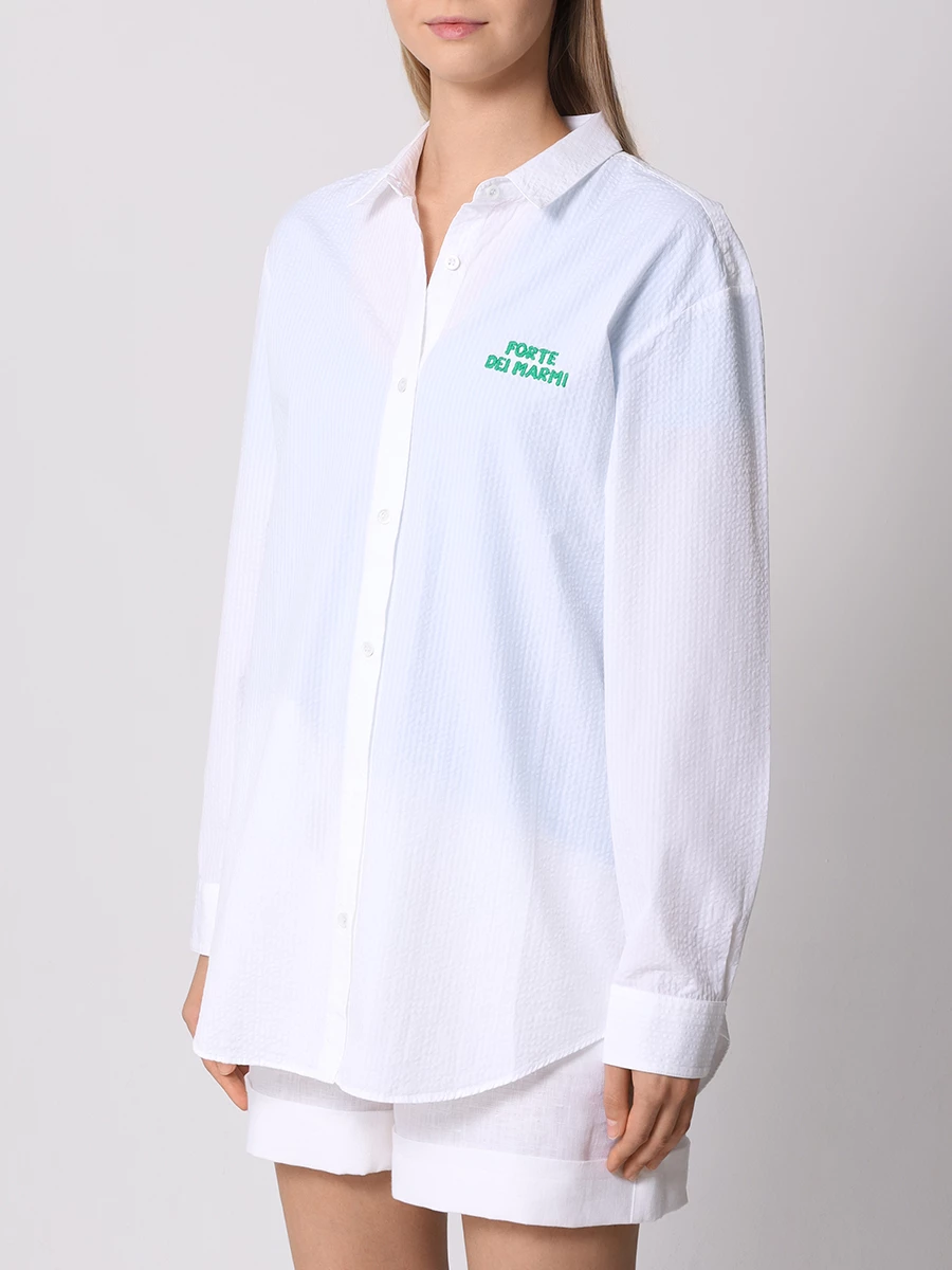 Рубашка хлопковая MC2 SAINT BARTH BRIGITTE EMBRY - FORTE SEERSUCKER LIN 01 EMB, размер 42, цвет белый - фото 4