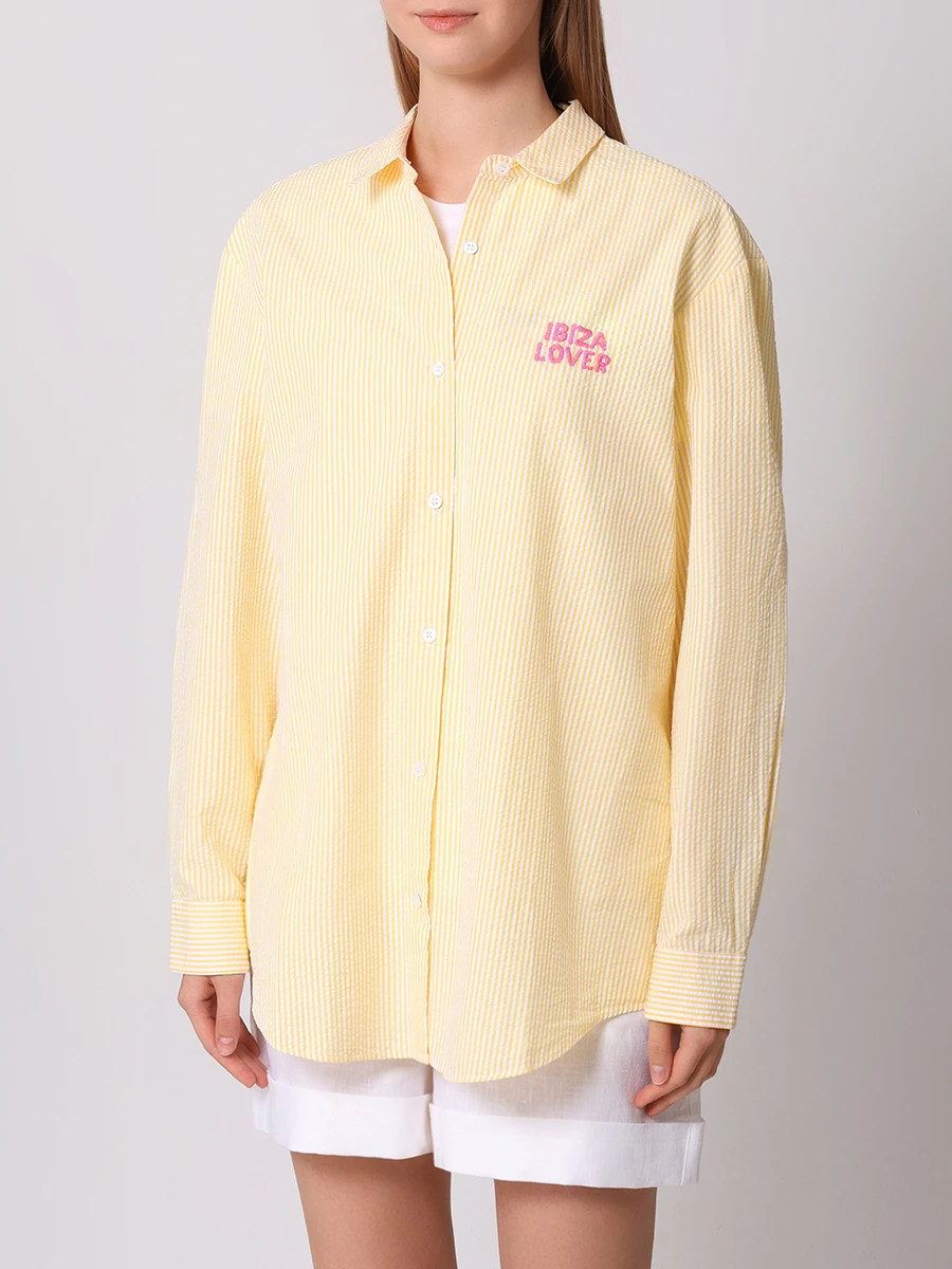 Рубашка хлопковая MC2 SAINT BARTH BRIGITTE EMBRY - IBIZA LOVER SEERSUCKER LIN 92 EMB, размер 42, цвет желтый - фото 4