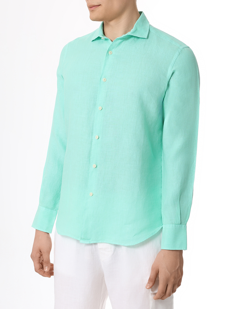 Рубашка Slim Fit льняная MC2 SAINT BARTH PAMPLONA - LINEN 55 MINT, размер 50, цвет зеленый - фото 5