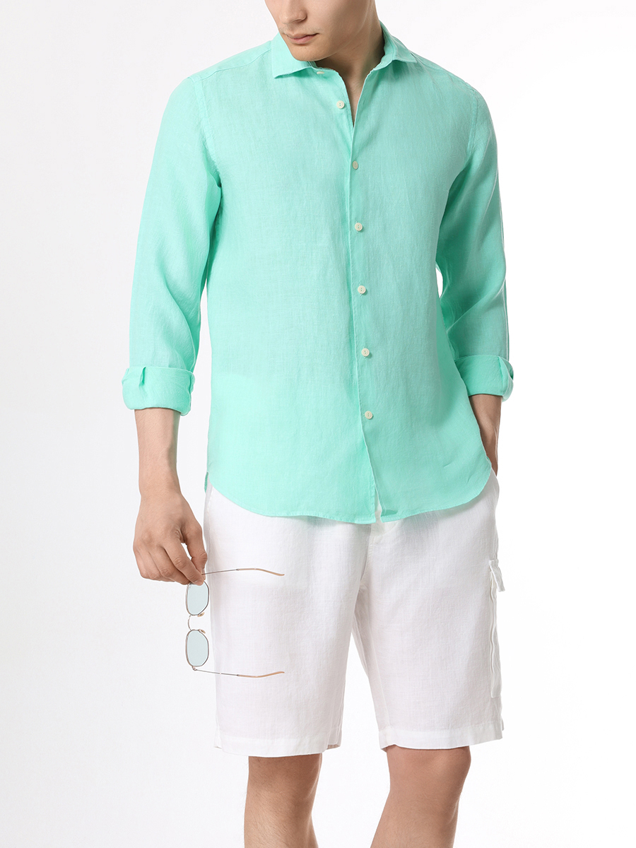 Рубашка Slim Fit льняная MC2 SAINT BARTH PAMPLONA - LINEN 55 MINT, размер 50, цвет зеленый - фото 3