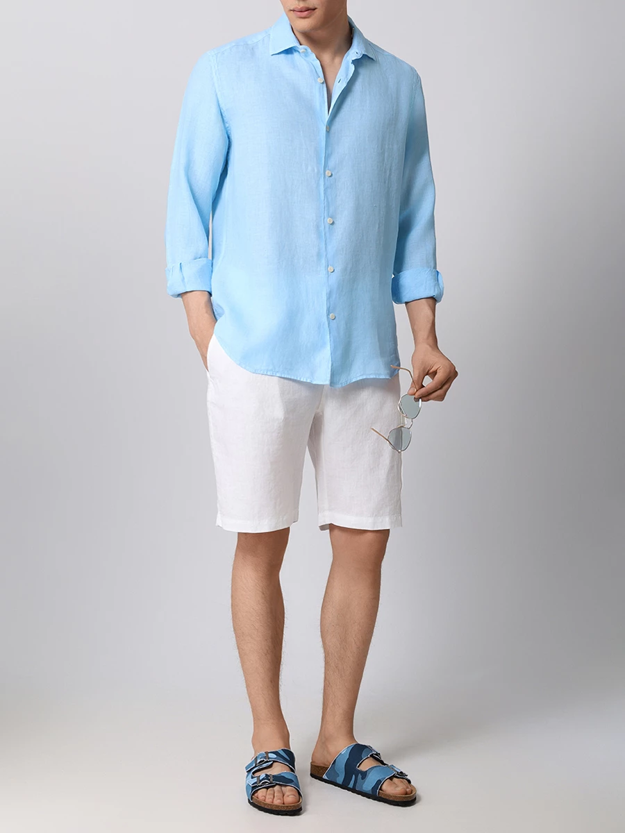 Рубашка Slim Fit льняная MC2 SAINT BARTH PAMPLONA - LINEN 31F LIGHT BLUE, размер 54, цвет голубой - фото 2