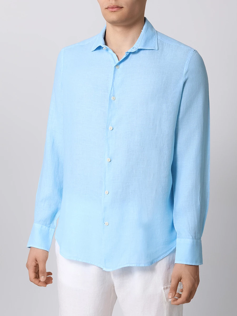 Рубашка Slim Fit льняная MC2 SAINT BARTH PAMPLONA - LINEN 31F LIGHT BLUE, размер 54, цвет голубой - фото 4