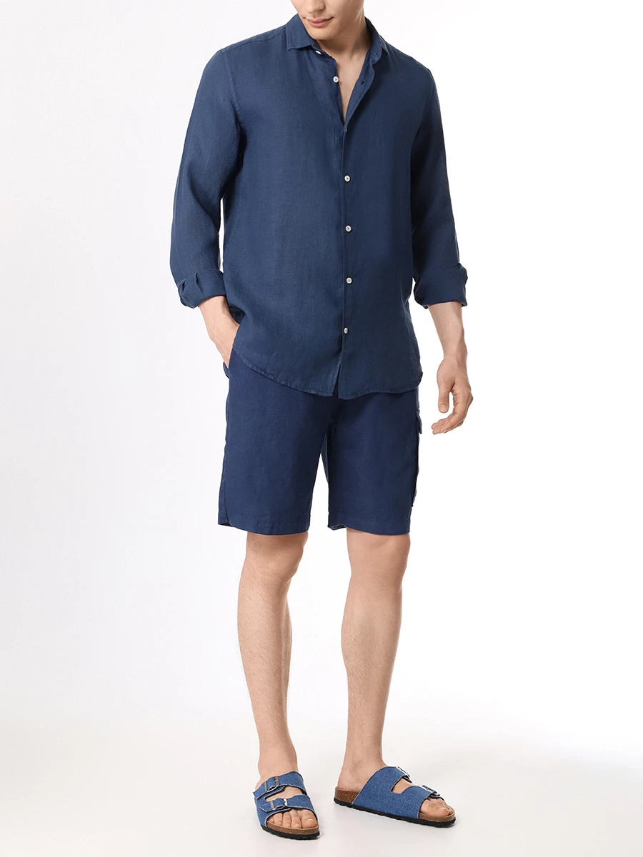 Рубашка Slim Fit льняная MC2 SAINT BARTH PAMPLONA - LINEN 61 BLUE NAVY, размер 48, цвет синий - фото 2