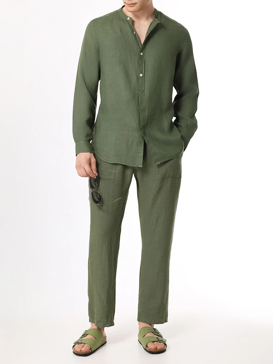 Рубашка льняная MC2 SAINT BARTH NAXOS - LINEN 52 MILITARY, размер 48, цвет зеленый - фото 2
