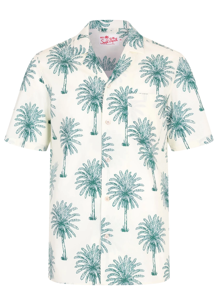 Рубашка Regular Fit хлопковая MC2 SAINT BARTH KALEA - COTTON BOTANICAL PALM 10 Зеленая пальма, размер 50, цвет бежевый - фото 1