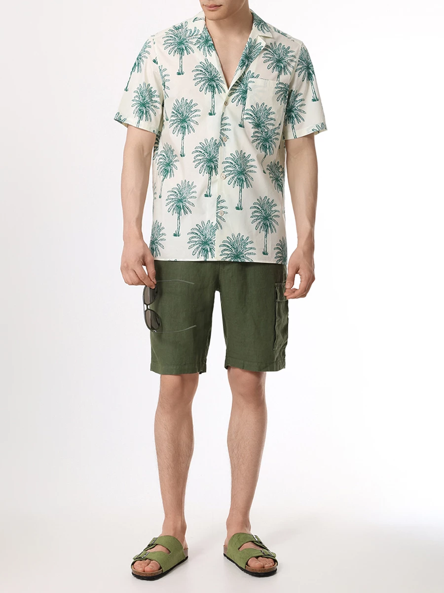 Рубашка Regular Fit хлопковая MC2 SAINT BARTH KALEA - COTTON BOTANICAL PALM 10 Зеленая пальма, размер 50, цвет бежевый - фото 2