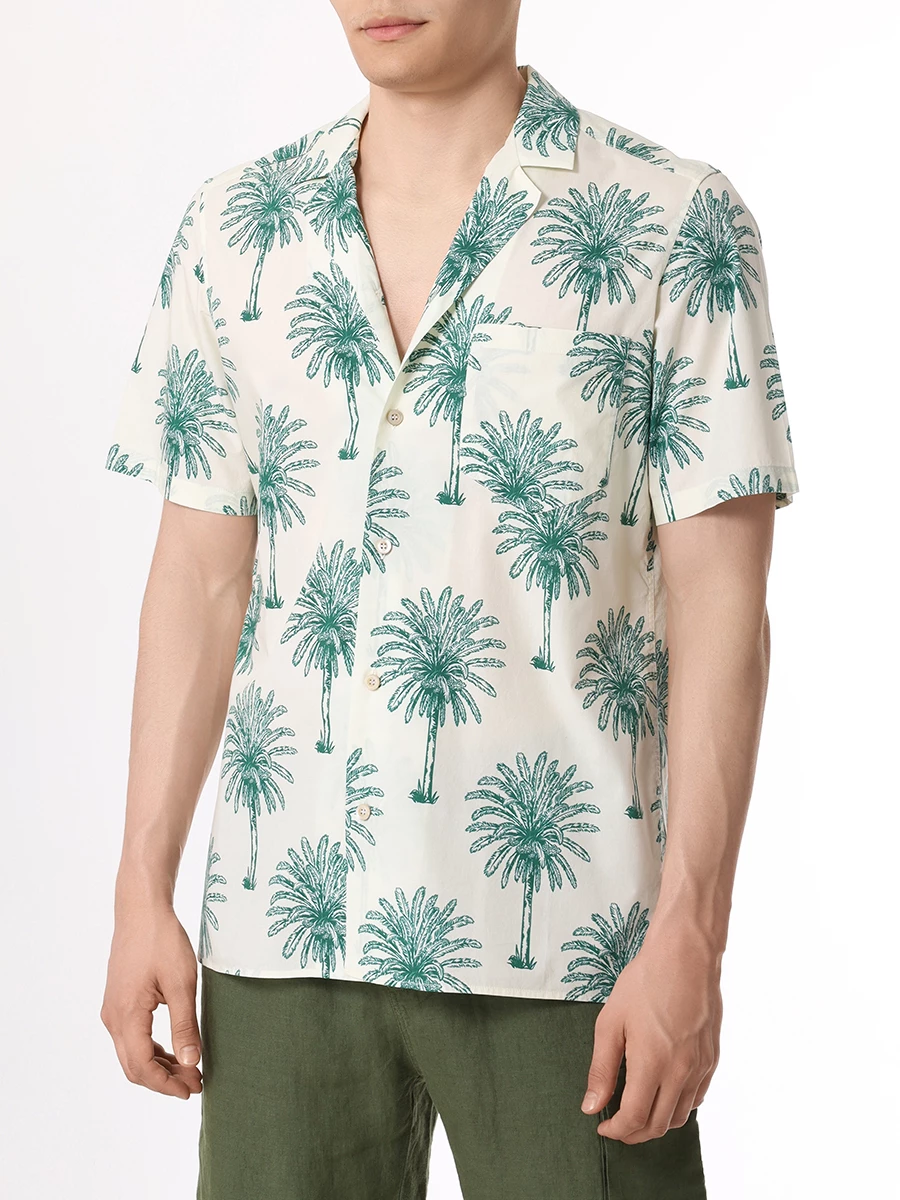 Рубашка Regular Fit хлопковая MC2 SAINT BARTH KALEA - COTTON BOTANICAL PALM 10 Зеленая пальма, размер 50, цвет бежевый - фото 4