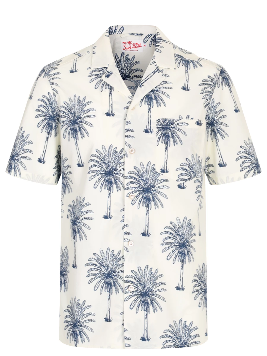 Рубашка Regular Fit хлопковая MC2 SAINT BARTH KALEA - COTTON BOTANICAL PALM 1061 Синяя пальма, размер 50, цвет бежевый - фото 1