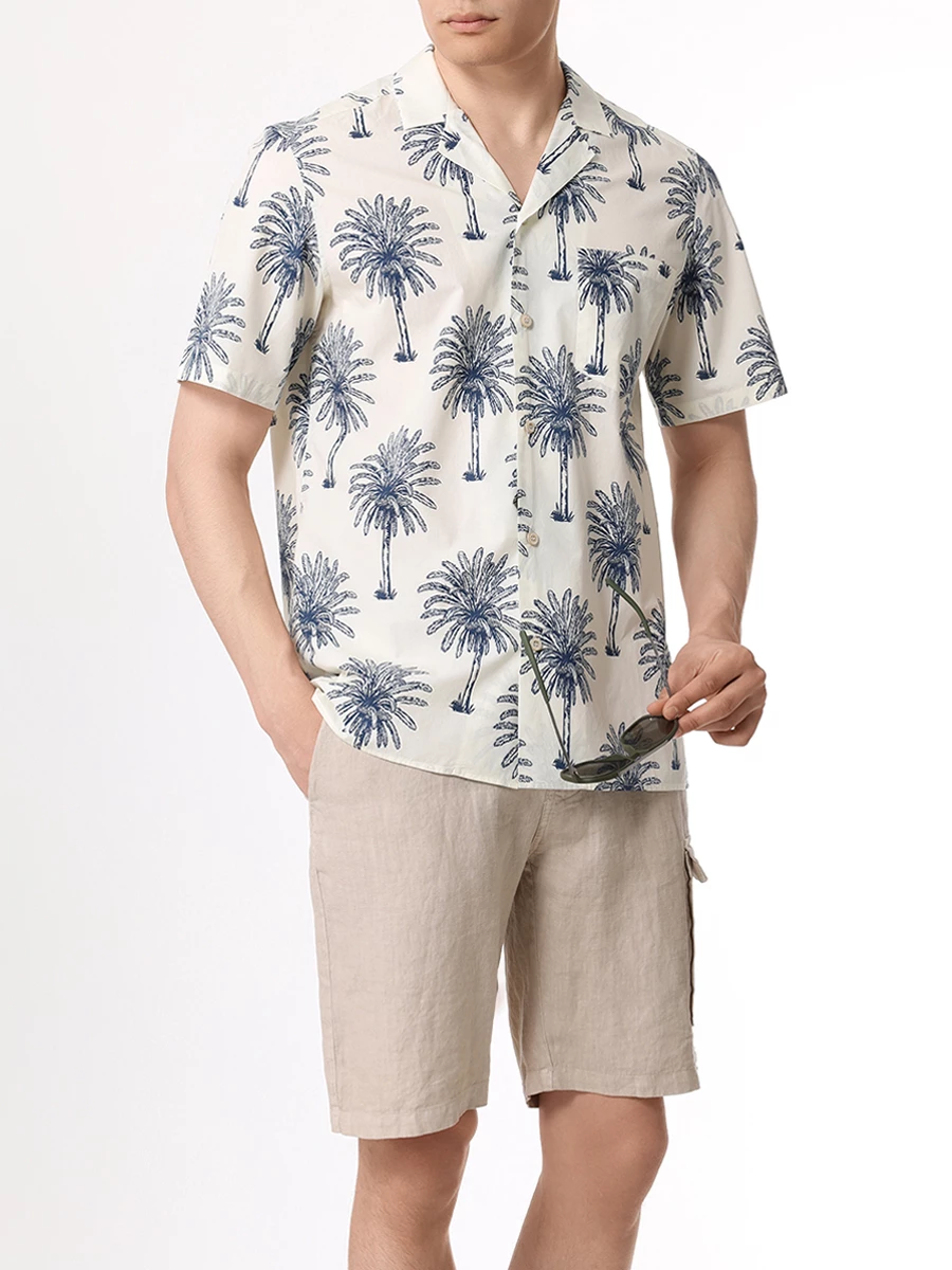 Рубашка Regular Fit хлопковая MC2 SAINT BARTH KALEA - COTTON BOTANICAL PALM 1061 Синяя пальма, размер 50, цвет бежевый - фото 2