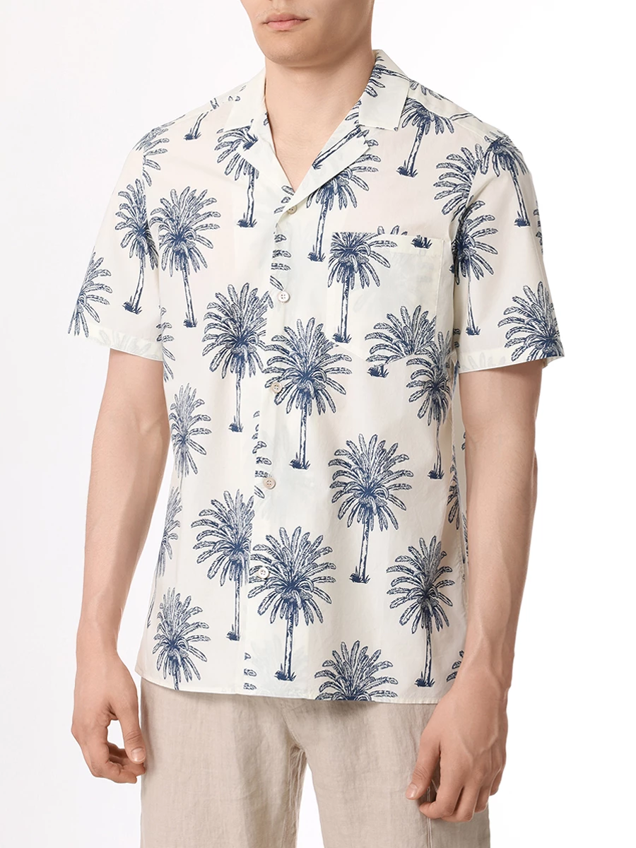 Рубашка Regular Fit хлопковая MC2 SAINT BARTH KALEA - COTTON BOTANICAL PALM 1061 Синяя пальма, размер 50, цвет бежевый - фото 4
