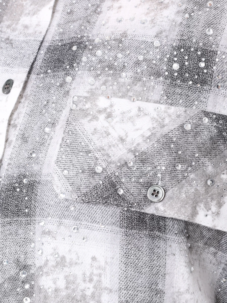 Рубашка хлопковая SEVEN LAB CBC.LK.0329.203 со стразами, размер 44, цвет серый - фото 5