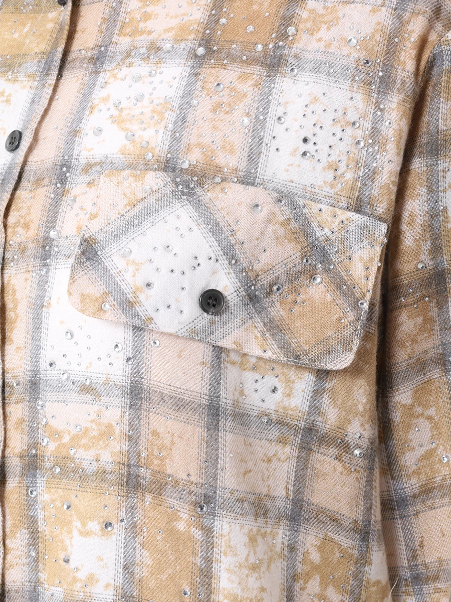 Рубашка хлопковая SEVEN LAB CBC.LK.0329.203 со стразами, размер 46, цвет клетка - фото 5