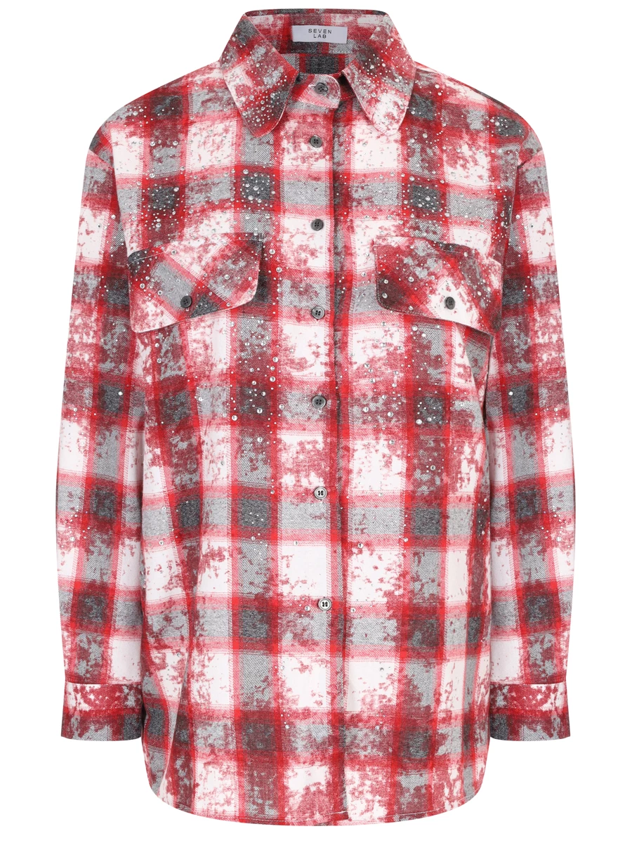 Рубашка хлопковая SEVEN LAB CBC.LK.0329.803 со стразами, размер 42, цвет красный - фото 1
