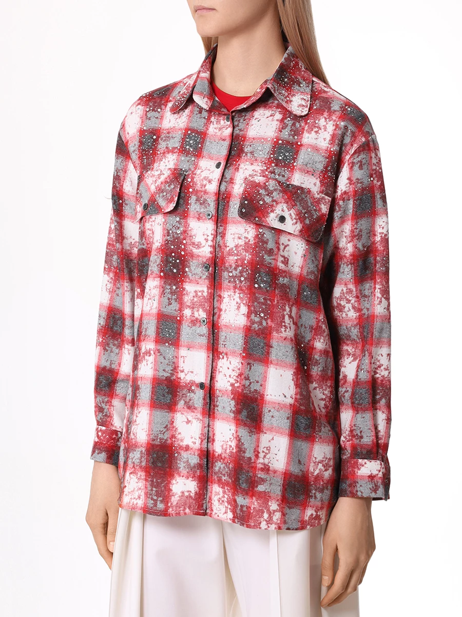 Рубашка хлопковая SEVEN LAB CBC.LK.0329.803 со стразами, размер 42, цвет красный - фото 4