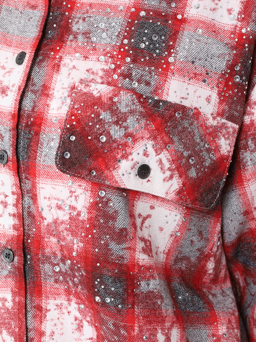 Рубашка хлопковая SEVEN LAB CBC.LK.0329.803 со стразами, размер 42, цвет красный - фото 5