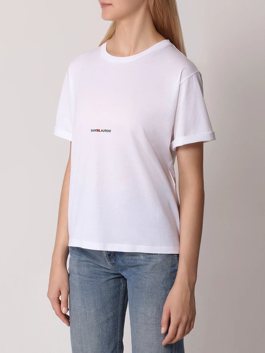 Футболка хлопковая SAINT LAURENT 460876YB2DQ 9000 Белый  Фото 4