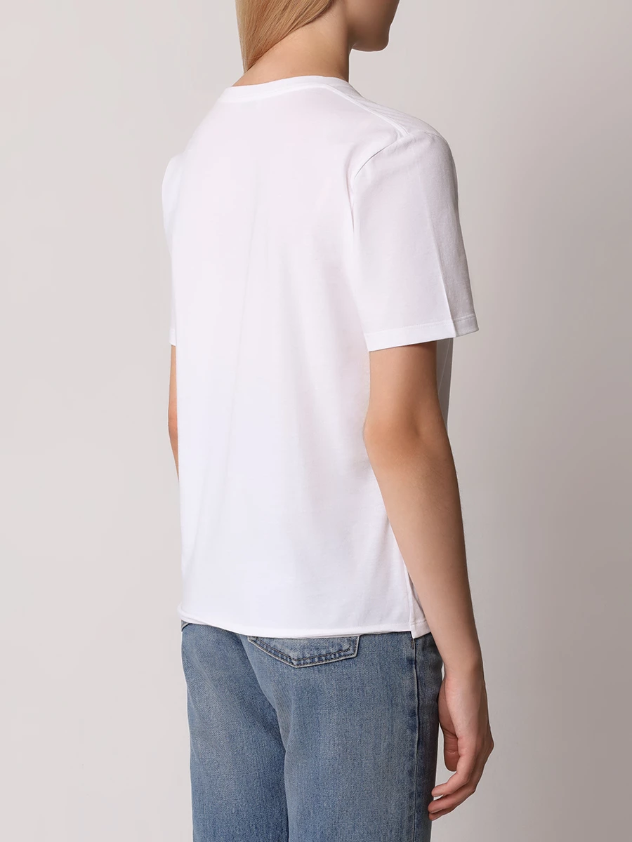 Футболка хлопковая SAINT LAURENT 615522YBSO2 9744 Белый  Фото 3