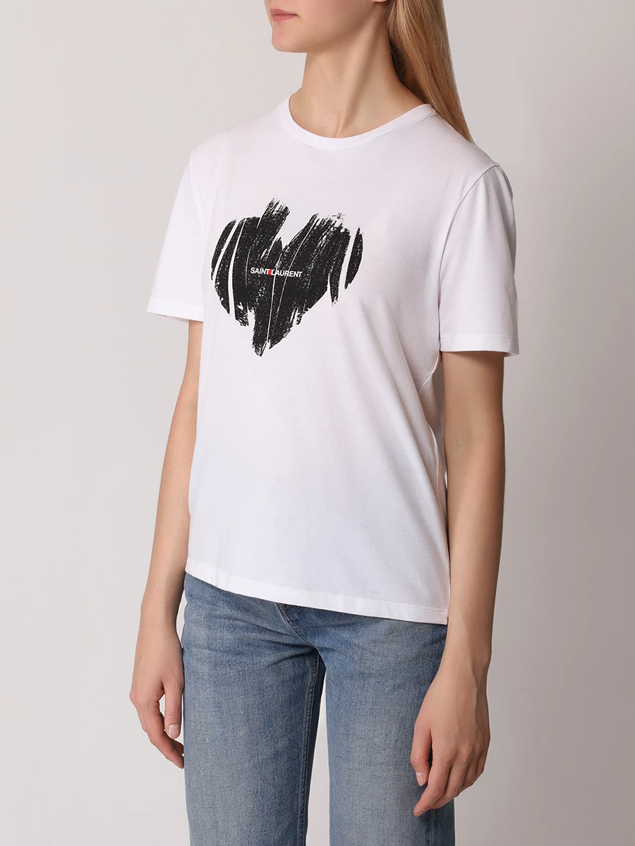 Футболка хлопковая SAINT LAURENT 615522YBSO2 9744 Белый  Фото 4