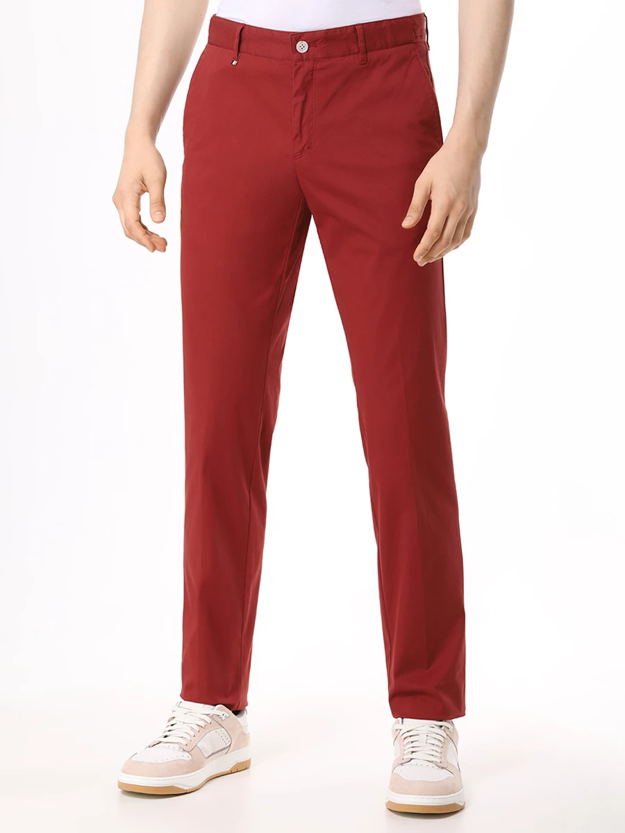Брюки Slim Fit хлопковые BOSS 50518833/248 Бордовый  Фото 4