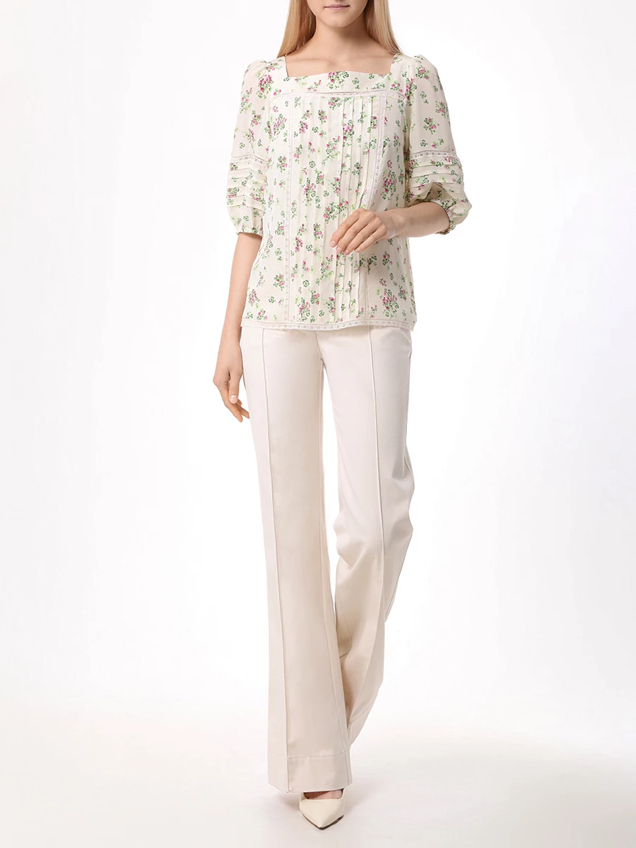 

Блуза шелковая, Цветочный принт, OLBL026/1415.CL807/S24