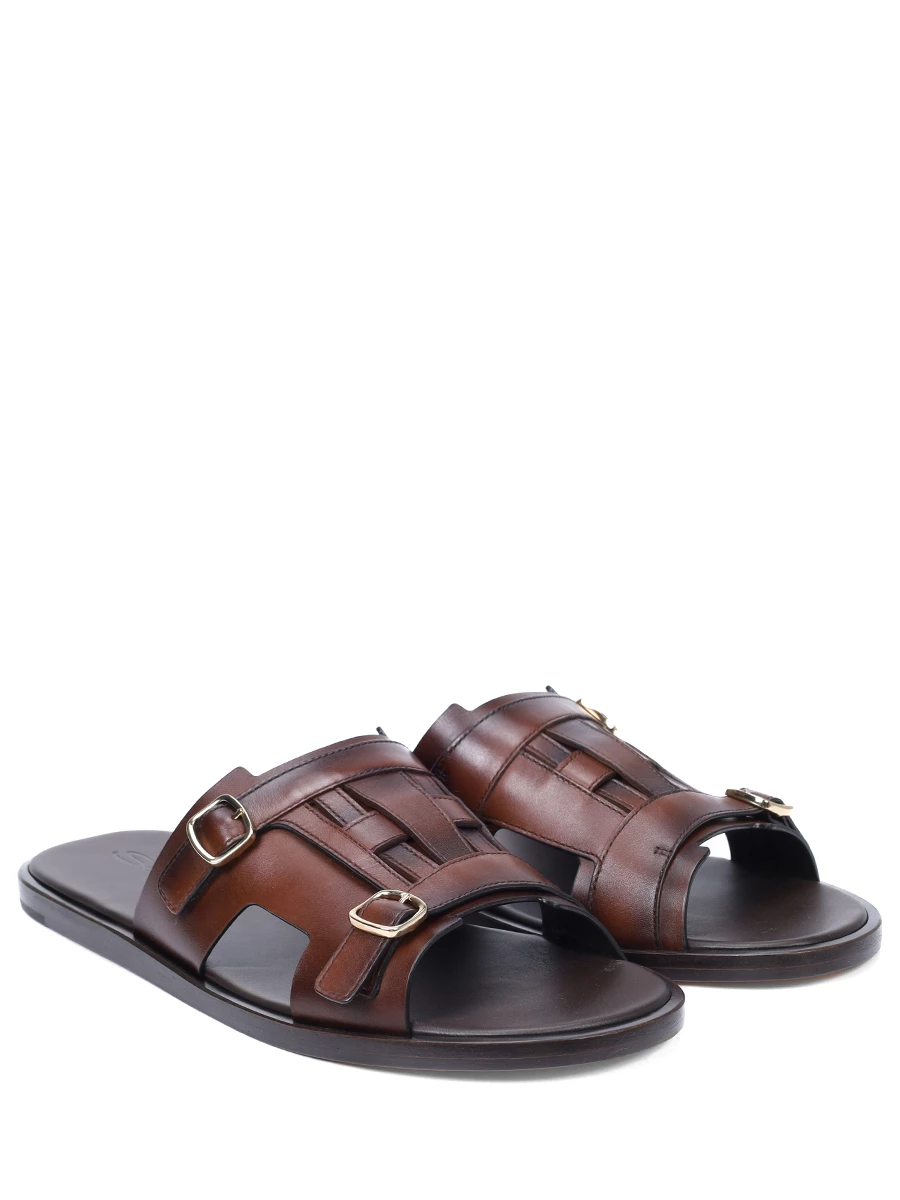 Шлепанцы кожаные SANTONI MCEG18794HC6MGORT50 Коричневый  Фото 2
