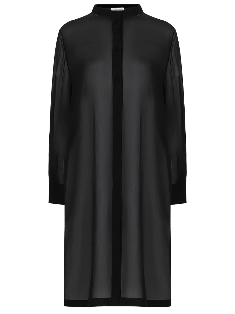 Блуза шелковая LE TRICOT PERUGIA 66652/999, размер 50, цвет черный