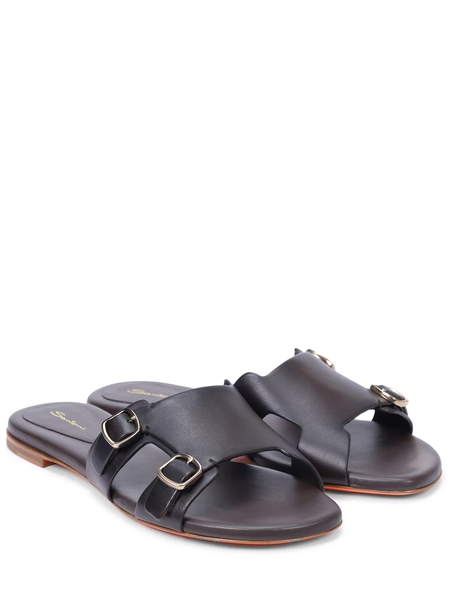 Шлепанцы кожаные SANTONI WHPF70071HA1TLGAT50 Коричневый  Фото 2