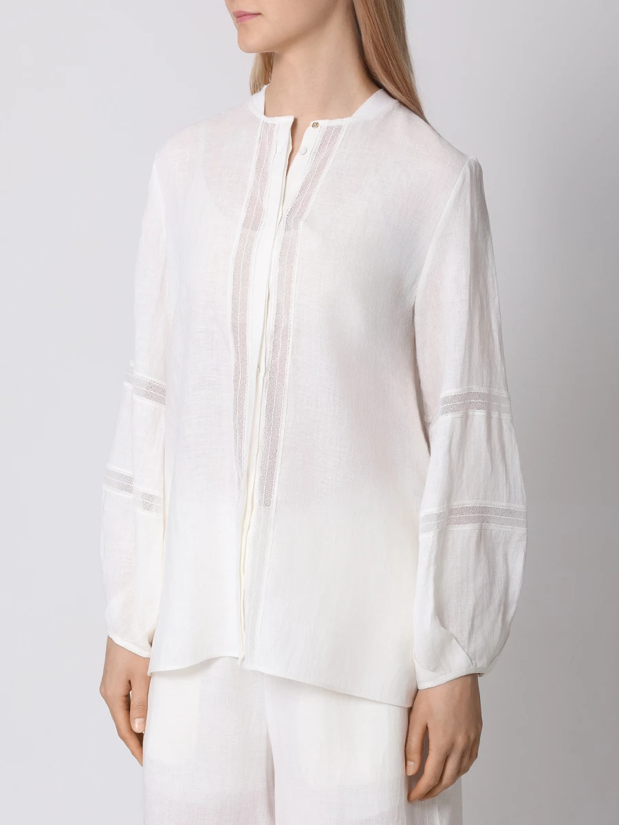 Блуза льняная LORENA ANTONIAZZI R2461CA50A_4580 100, размер 50, цвет белый - фото 4