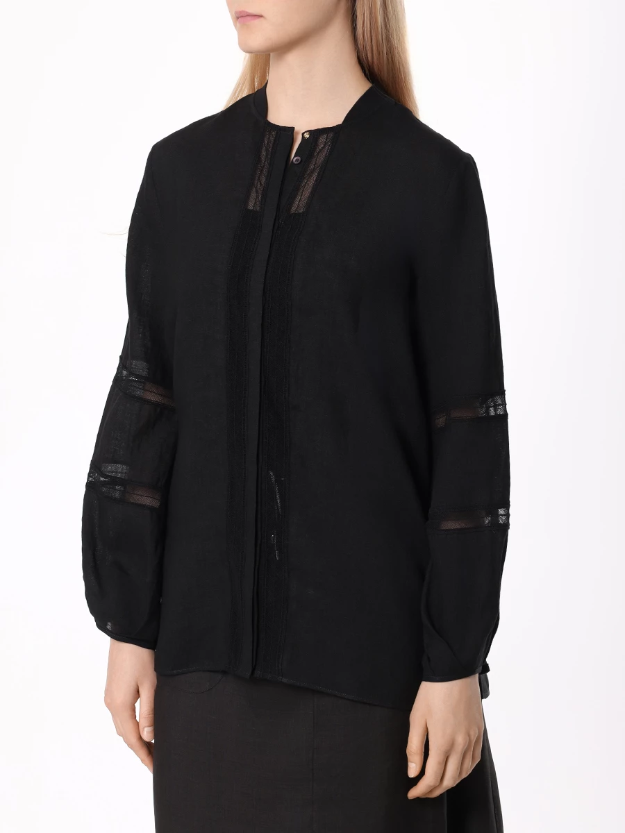Блуза льняная LORENA ANTONIAZZI R2461CA50A_4580 999, размер 50, цвет черный - фото 4
