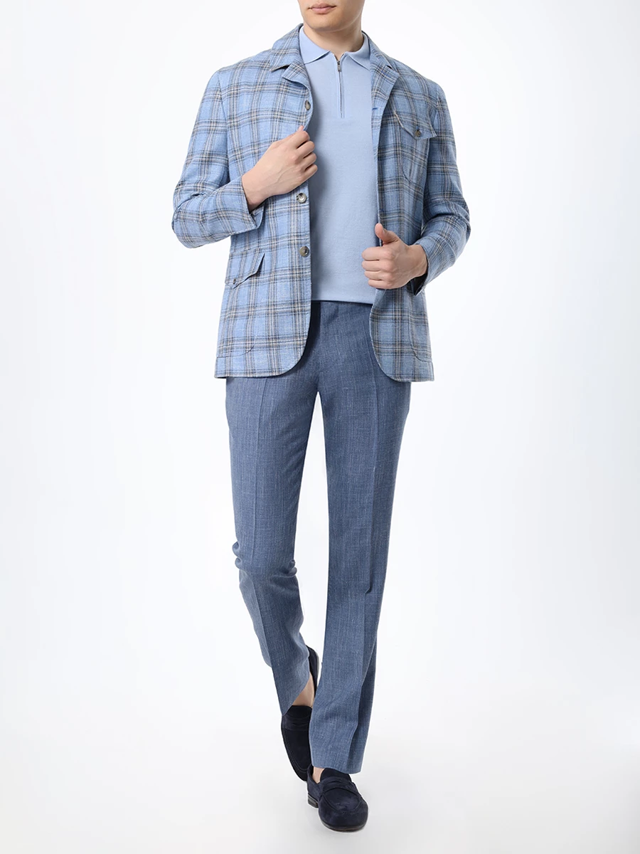 Поло хлопковое FIORONI CASHMERE MK28609C3 0003 Голубой  Фото 2