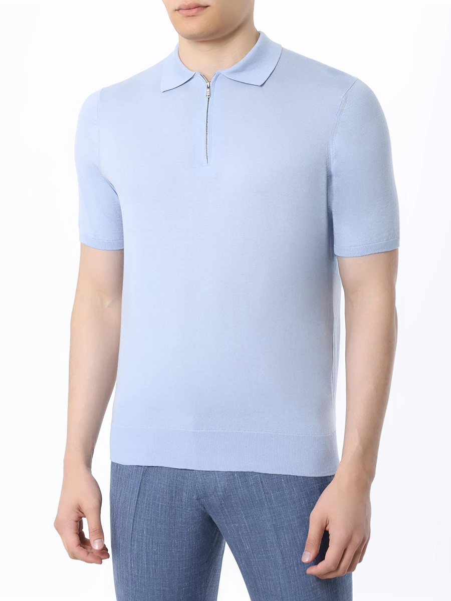 Поло хлопковое FIORONI CASHMERE MK28609C3 0003 Голубой  Фото 4