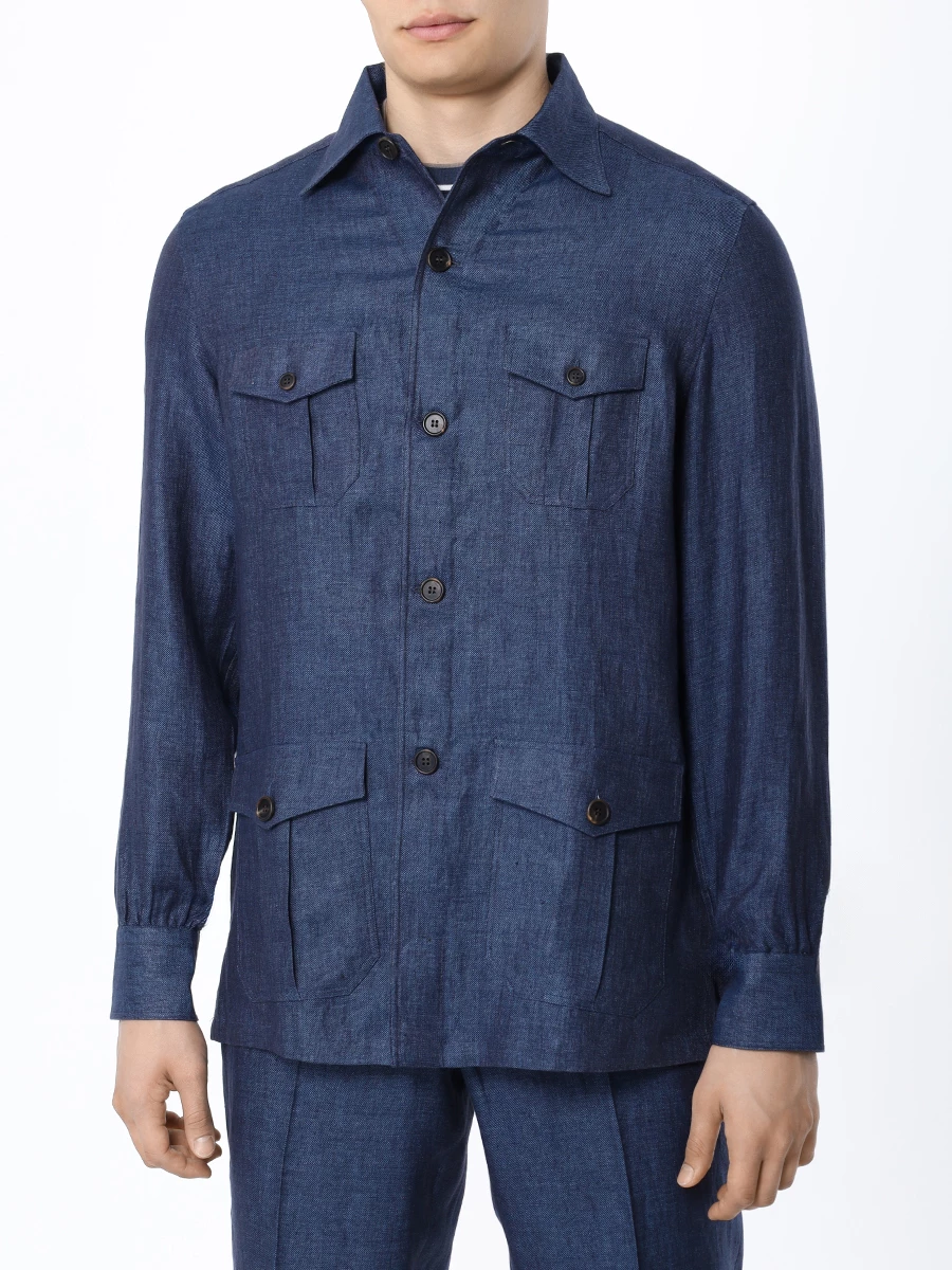 Рубашка Regular Fit льняная FIORONI CASHMERE MCV22502G1 0008 Синий  Фото 4