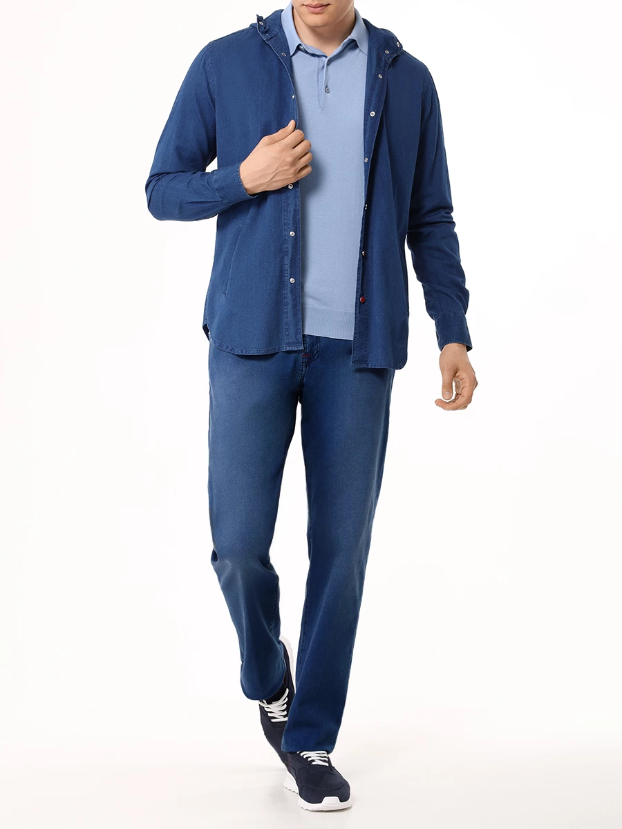 Поло хлопковое KITON UMKXX35 K128 Голубой  Фото 2