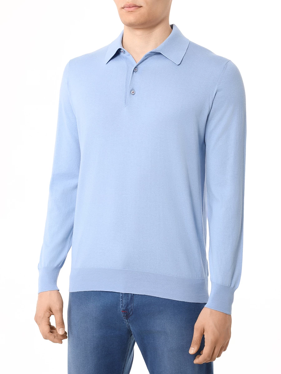 Поло хлопковое KITON UMKXX35 K128 Голубой  Фото 4