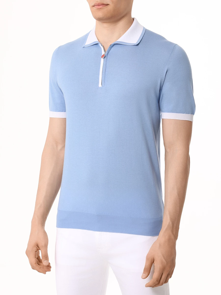 Поло хлопковое KITON UMK0571 V107 Голубой  Фото 4
