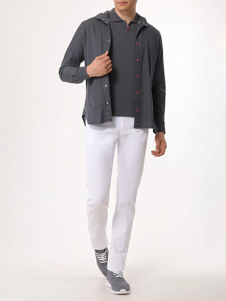 Поло хлопковое KITON UMKX33Z K284 Серый  Фото 2