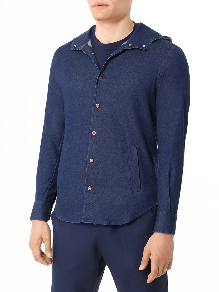 Рубашка Slim Fit хлопковая KITON UMCMAR H2 H0885901 Синий  Фото 4
