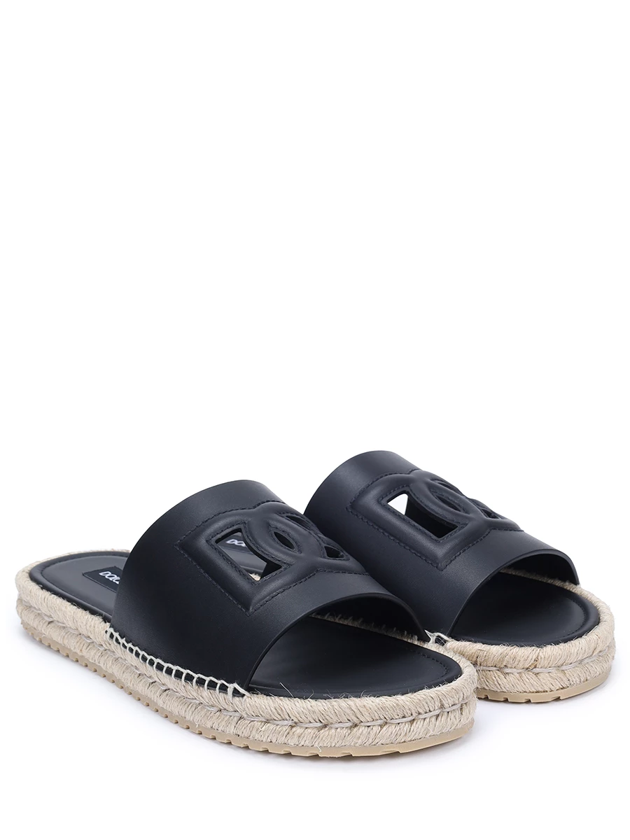 Шлепанцы кожаные DOLCE & GABBANA A80423 AO602 80999 Черный  Фото 2