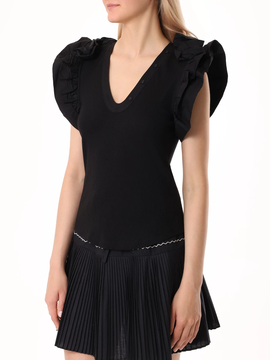 Топ из модала и хлопка ULLA JOHNSON PS240748 NOI Черный  Фото 4