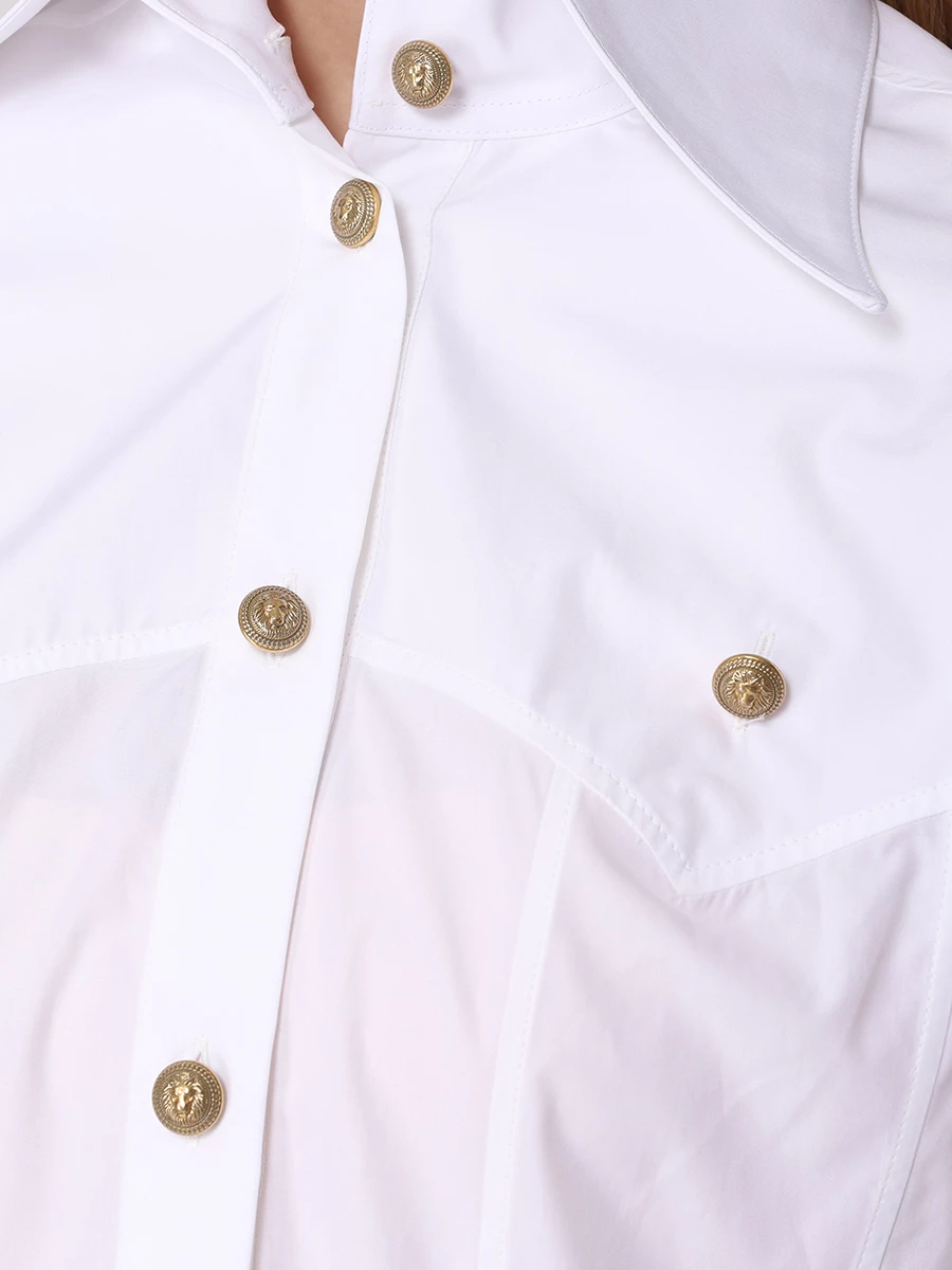 Рубашка хлопковая BALMAIN CF1HS315CE48 0FA Белый  Фото 5