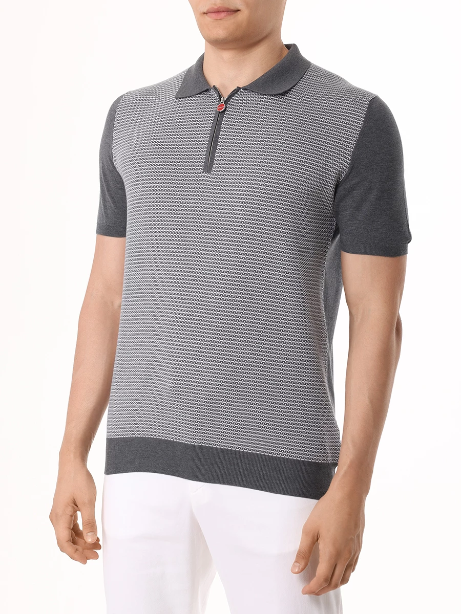Поло хлопковое KITON UMK1340V313000 Серый  Фото 4