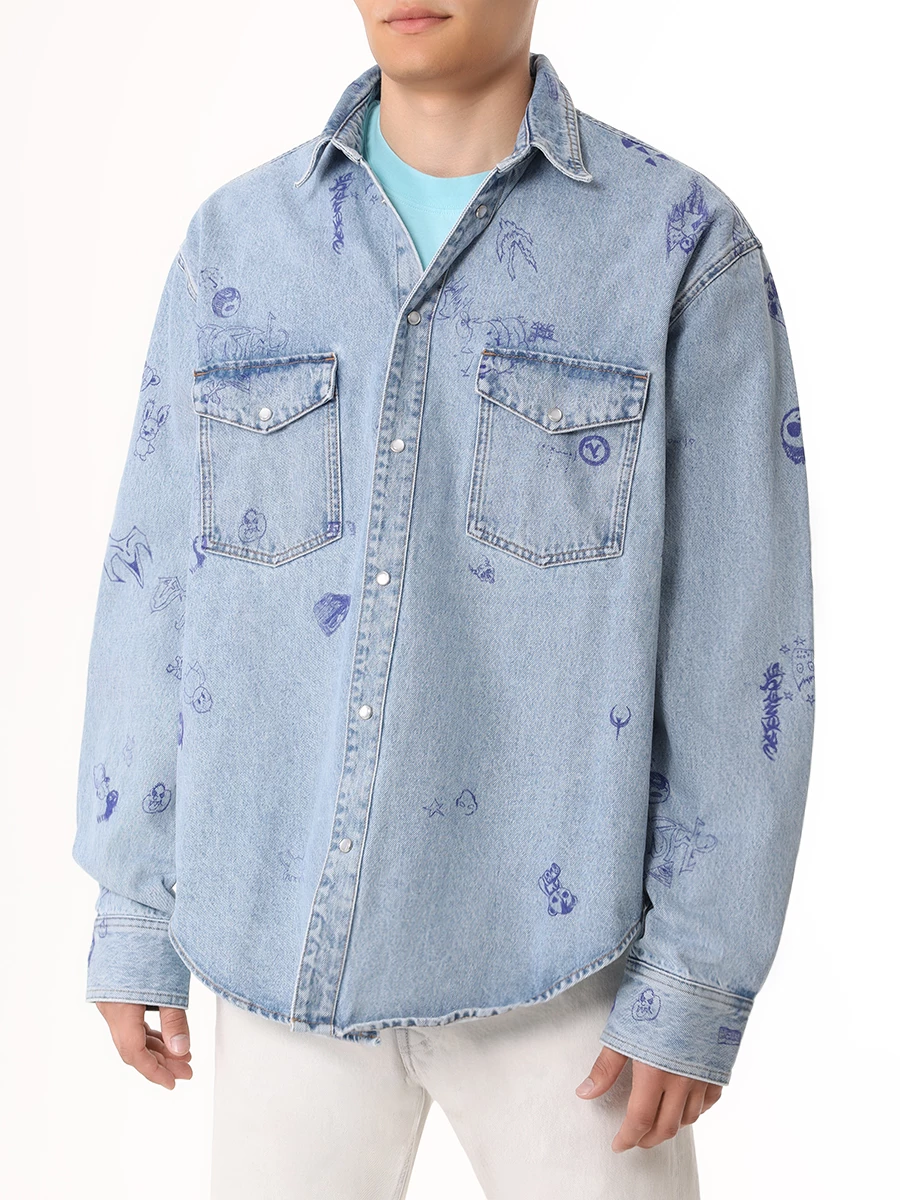 Рубашка джинсовая VETEMENTS UE64SH600N BLUE Принт  Фото 4
